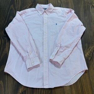RALPH LAUREN Mens Button Down Shirt XL Pink Gingham Classic Fit Oxford Top